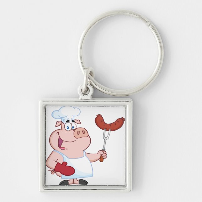 Porte-clés Chef heureux de porc avec la fourchette de (Devant)