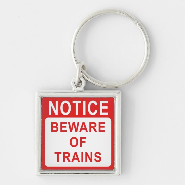 Porte-clés Chemin de fer, Attention aux trains, Panneau ferro (Devant)