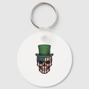 Porte-clés Chemise à gravure vintage de crâne patriotique irl