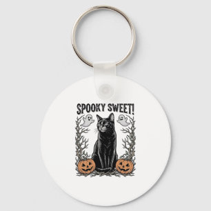Porte-clés Chemise avec gravure Halloween vintage de chat noi