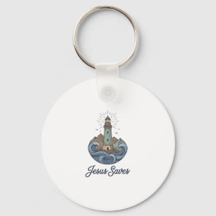 Porte-clés Chemise chrétienne vintage phare Jésus Sauve_1