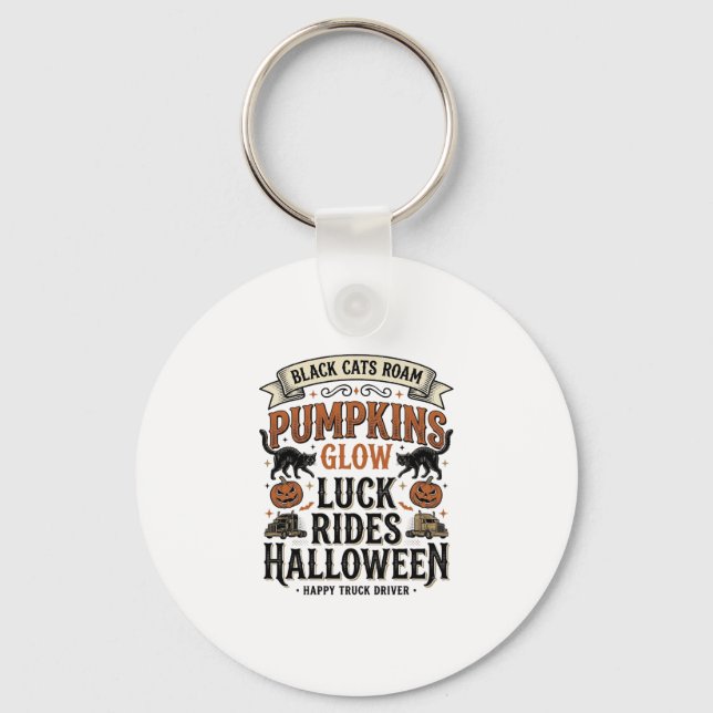 Porte-clés Chemise de chauffeur de camion Halloween avec chat (Recto)