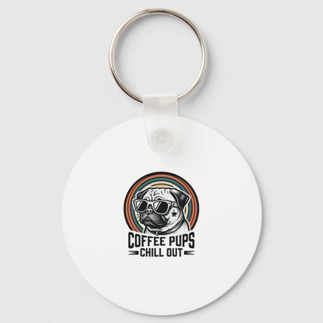 Porte-clés Chemise de chien de café rétro Chill Pug Graphique (Recto)