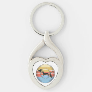 Porte-clés Chemise de chien de coucher de soleil rétro de tec