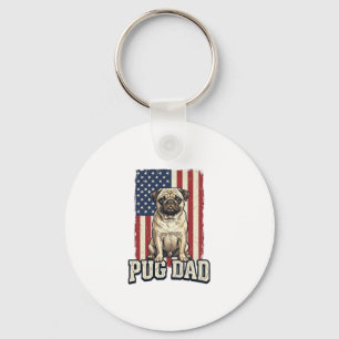 Porte-clés Chemise de chien gravure vintage patriotique Pug D