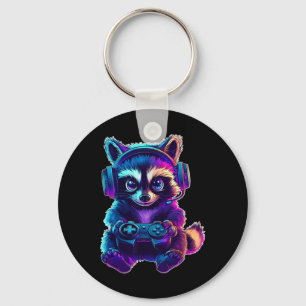 Porte-clés Chemise de joueur de raton laveur drôle de jeu vid