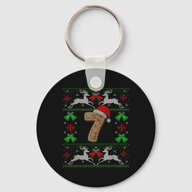 Porte-clés Chemise de Noël drôle et laide Number 7 67 Mème (Recto)