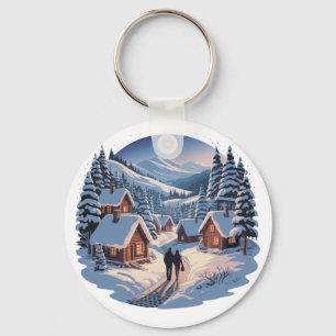 Porte-clés Chemise de Noël rétro de village d'hiver ,90s