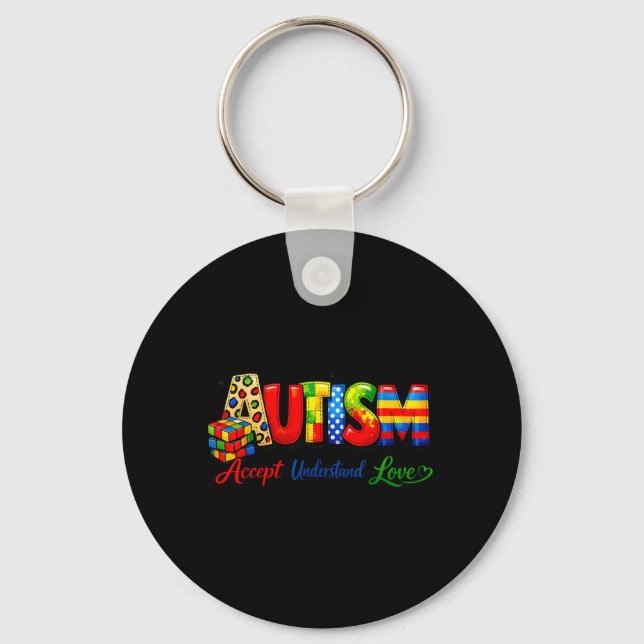 Porte-clés Chemise de sensibilisation à l'autisme Accepter Co (Recto)