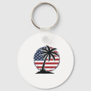 Porte-clés Chemise d'été Drapeau Américain Arbre à Palmes Vin