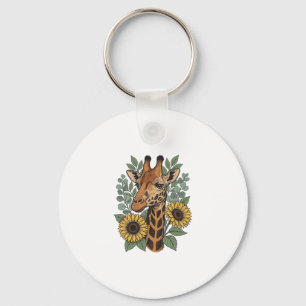 Porte-clés Chemise florale tournesol girafe gravée vintage_1