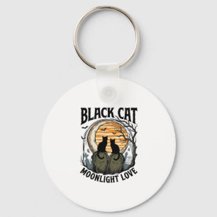 Porte-clés Chemise Halloween Chat Noir Vintage Lune Cimetière