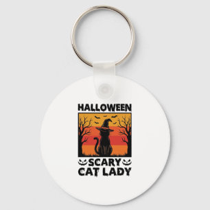 Porte-clés Chemise Halloween Dame de chat effrayant Gravure V