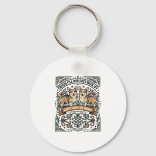 Porte-clés Chemise pour amateur de Corgi Gravure vintage drôl