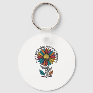 Porte-clés Chemise vintage à gravure de fleur d'arc-en-ciel g