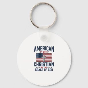 Porte-clés Chemise Vintage Croix du Drapeau Chrétien Américai