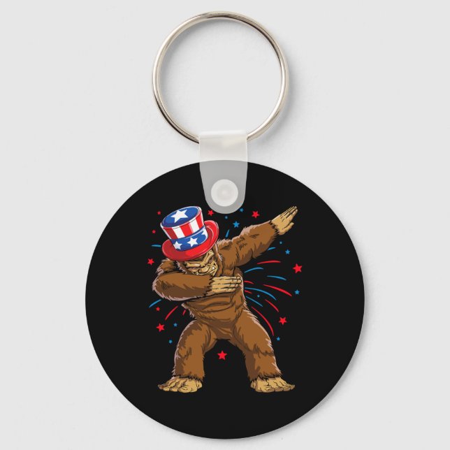 Porte-clés Chemises Bigfoot 4 juillet Sasquatch Drapeau Améri (Recto)