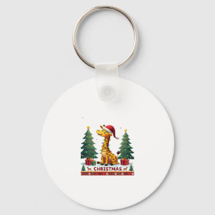 Porte-clés Chemises de Noël laides de girafe Chapeau de Santa