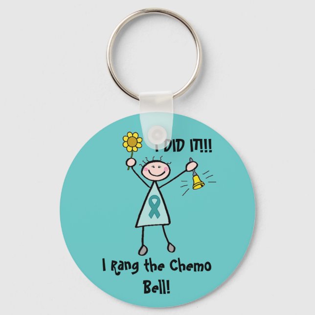 Porte-clés Chemo Bell - Cancer de l'ovaire Turquoise ruban (Recto)