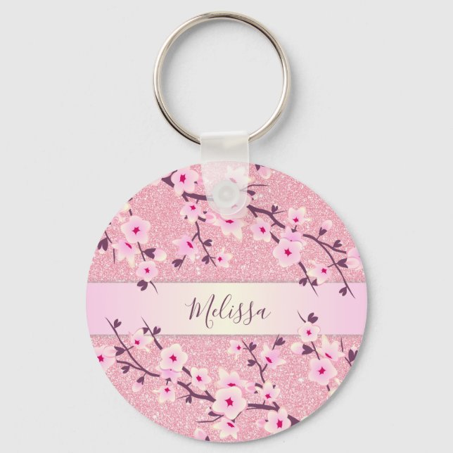 Porte-clés Cherry Blossoms Parties scintillant rose Ajouter u (Recto)