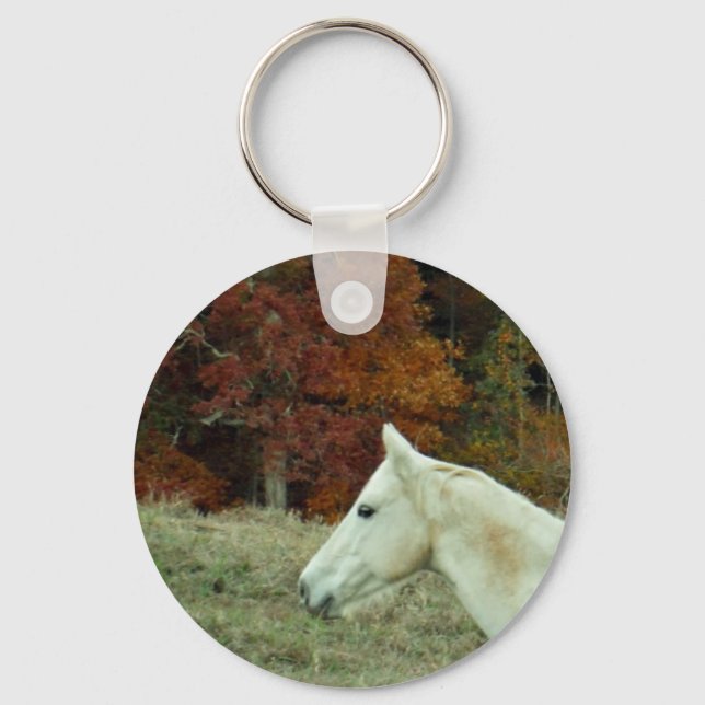 Porte-clés Cheval à la crème blanche dans un champ d'automne (Recto)