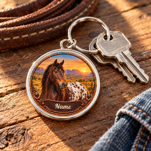 Porte-clés Cheval Appaloosa Personnalisé Coucher de Soleil du