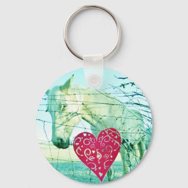 Porte-clés Cheval Blanc Coeur Rouge Saint Valentin (Recto)