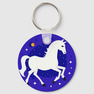 Porte-clés Cheval Blanc Élégant dans une Affichage de Nuit Co