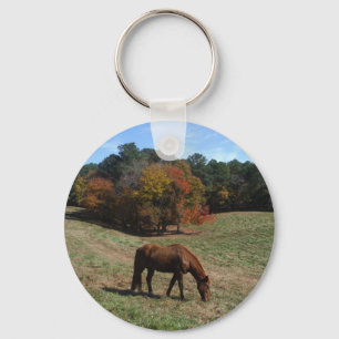 Porte-clés Cheval Brown avec arbres à automne
