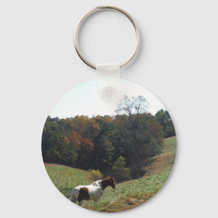 Porte-clés Cheval Brown et blanc à l'étang d'automne