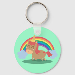 Porte-clés Cheval Brun Kawaii essayant de devenir une Licorne