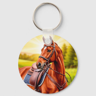 Porte-clés Cheval châtaigne élégant avec selle