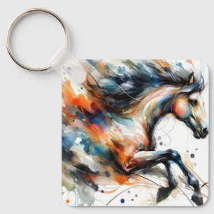 Porte-clés Cheval courant à l'aquarelle abstraite