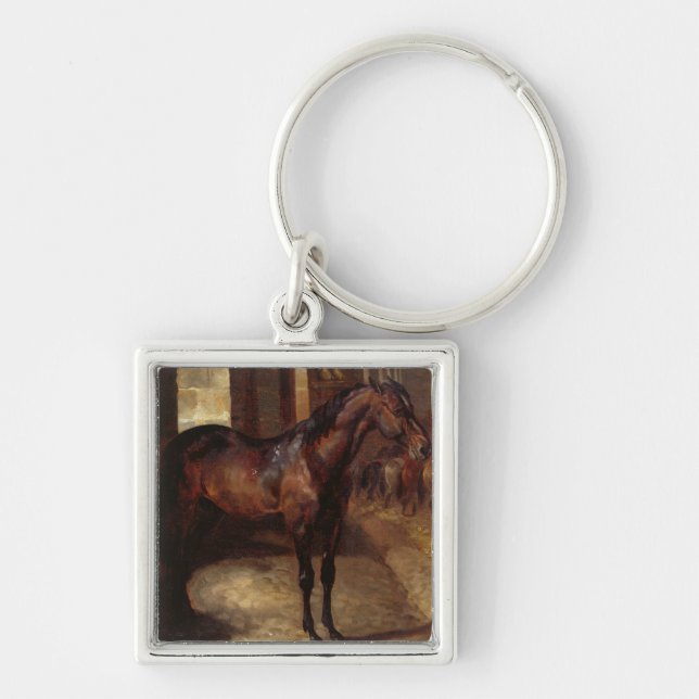 Porte-clés Cheval de baie foncé dans l'écurie (Devant)