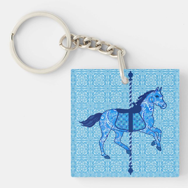 Porte-clés Cheval de carrousel - Cobalt et Sky Blue (Devant)