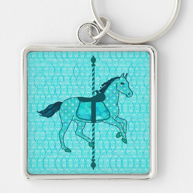 Porte-clés Cheval de carrousel - Turquoise et Aqua (Devant)