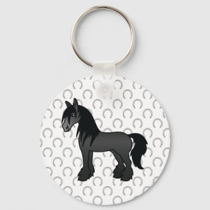 Porte-clés Cheval de dessin animé Black Gypsy Vanner Clydesda