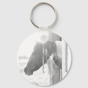 Porte-clés Cheval de grange / Photographie noir et blanc