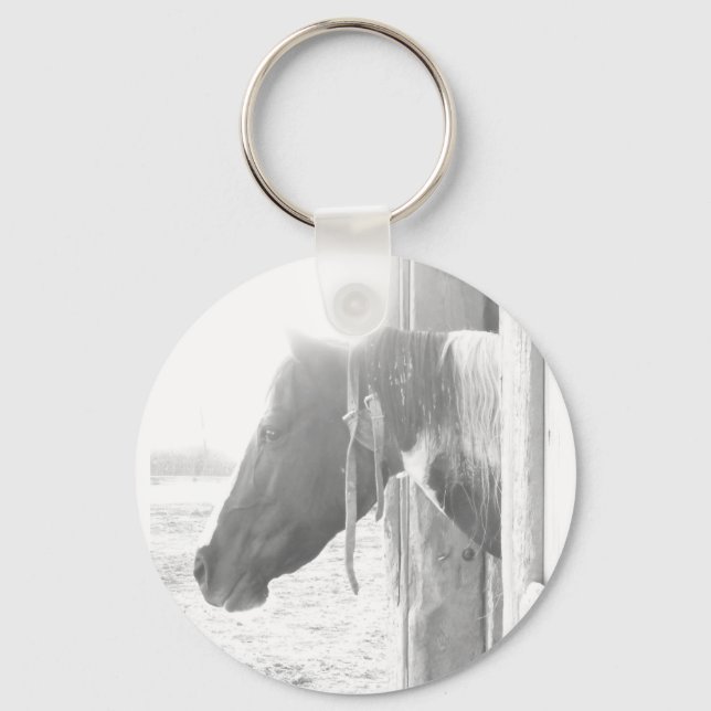 Porte-clés Cheval de grange / Photographie noir et blanc (Recto)