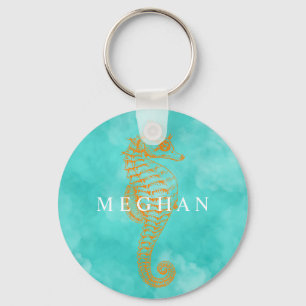 Porte-clés Cheval de mer Turquoise   Porte - clé de boutons p