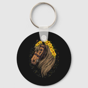 Porte-clés Cheval de tournesol Portrait Cowgirl équestre Hors