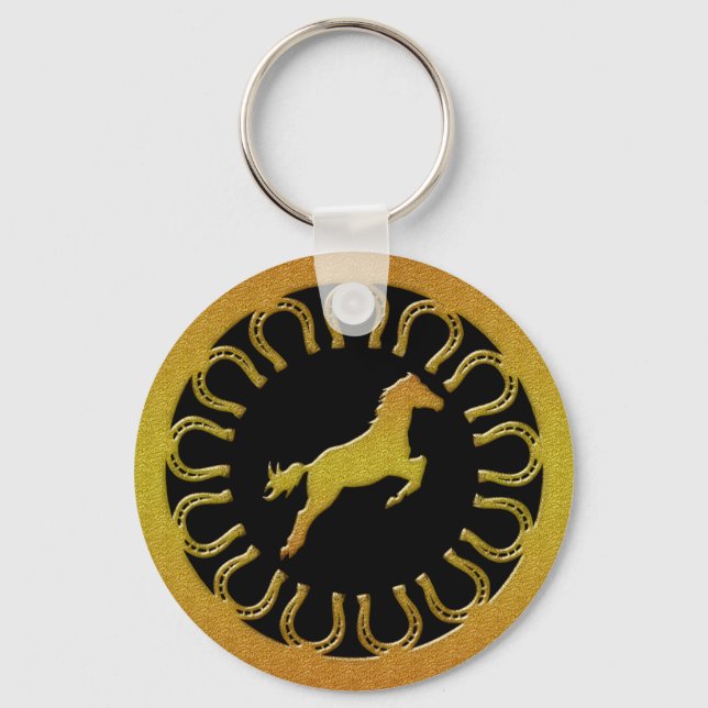 PORTE-CLÉS CHEVAL D'OR ET CHEVAUX (Recto)
