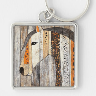 Porte-clés Cheval en grain de bois géométrique bohème rustiqu