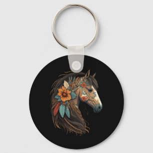 Porte-clés Cheval équestre Portrait Western Cowgirl Horsebac