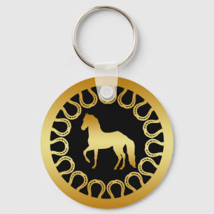 PORTE-CLÉS CHEVAL ET FERS À CHEVAL D'OR