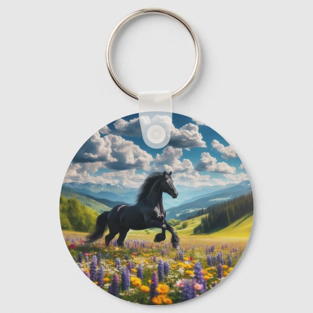Porte-clés Cheval floral/printemps/étalon  (Recto)