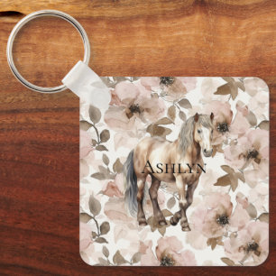 Porte-clés Cheval floral rose