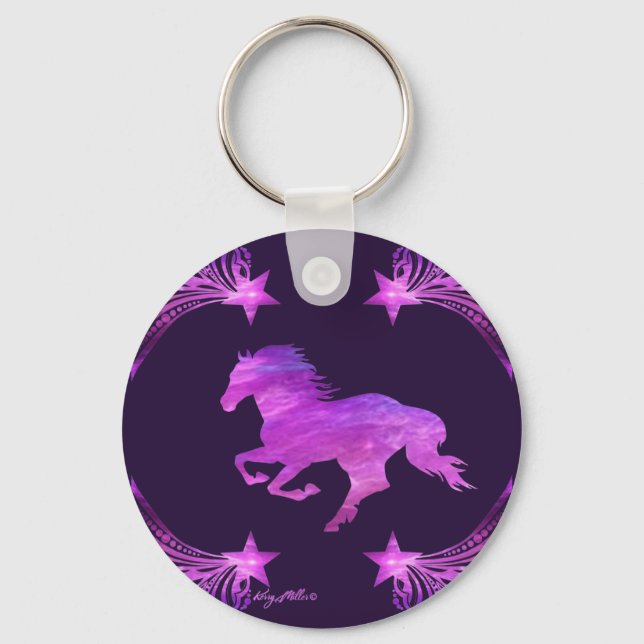 Porte-clés Cheval galopant rose et violet (Recto)