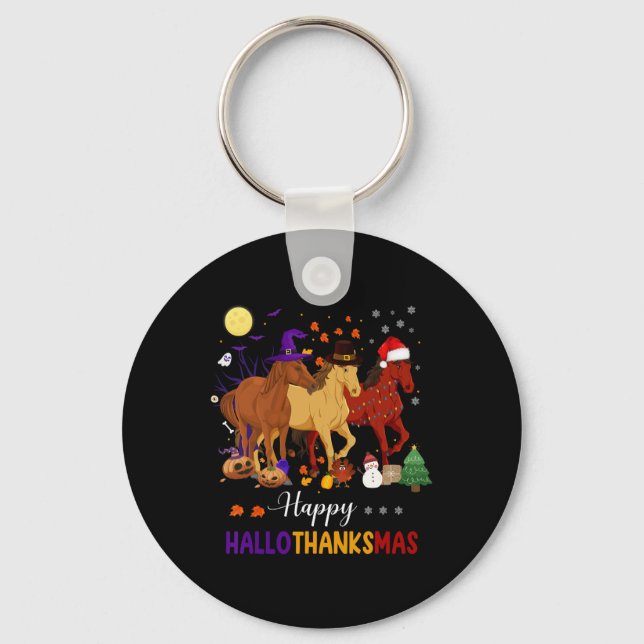 Porte-clés Cheval Halloween Thanksgiving Noël Joyeux Hallo (Recto)