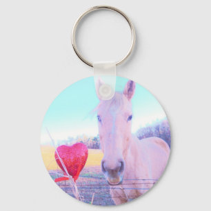 Porte-clés Cheval jaune et Coeur rouge